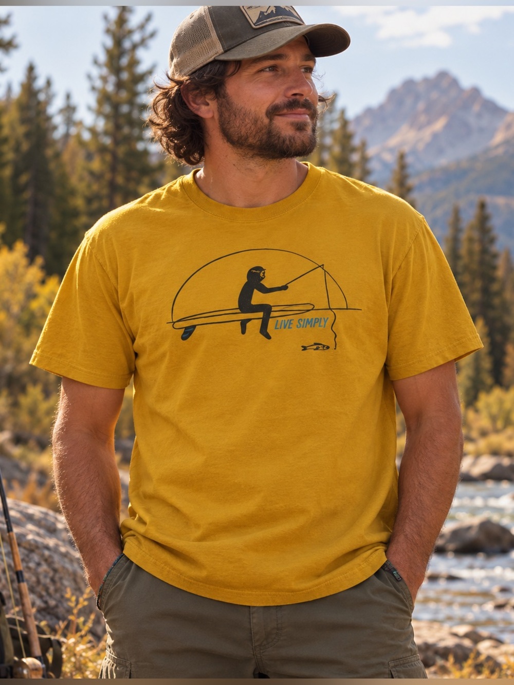 Patagonia Live Simply Fishing Graphic T-Shirt Mustard Yellow